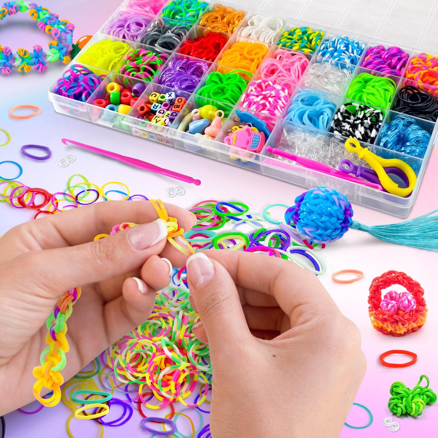ROSHUKG 2500 Rubber Band Bracelet Refill Kit, Rubber Band Making Kit for Kids Weaving DIY Crafting Gift