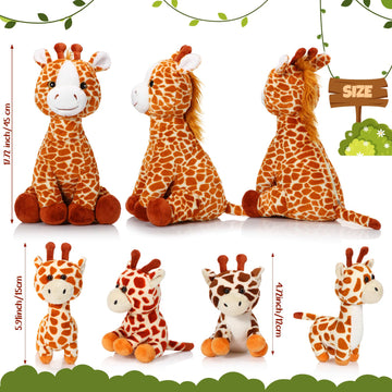 Honoson 5 Pcs Giraffe Stuffed Animals Set 18'' Large Mommy Giraffe Plush With 4 Cute Baby Zippered Tummy Soft Gift For Boy Girl