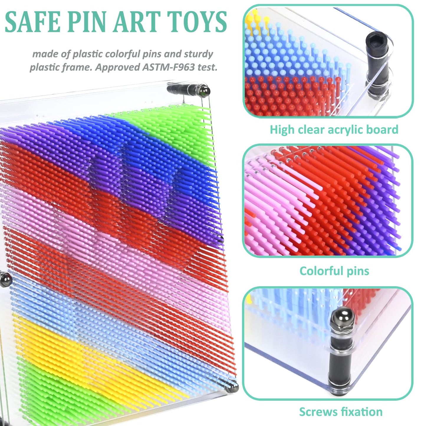 MICKYU 3D Pin Art Toy - Autism Sensory Board Game, 8x10 inches, Colorful Plastic, Model MY21112901