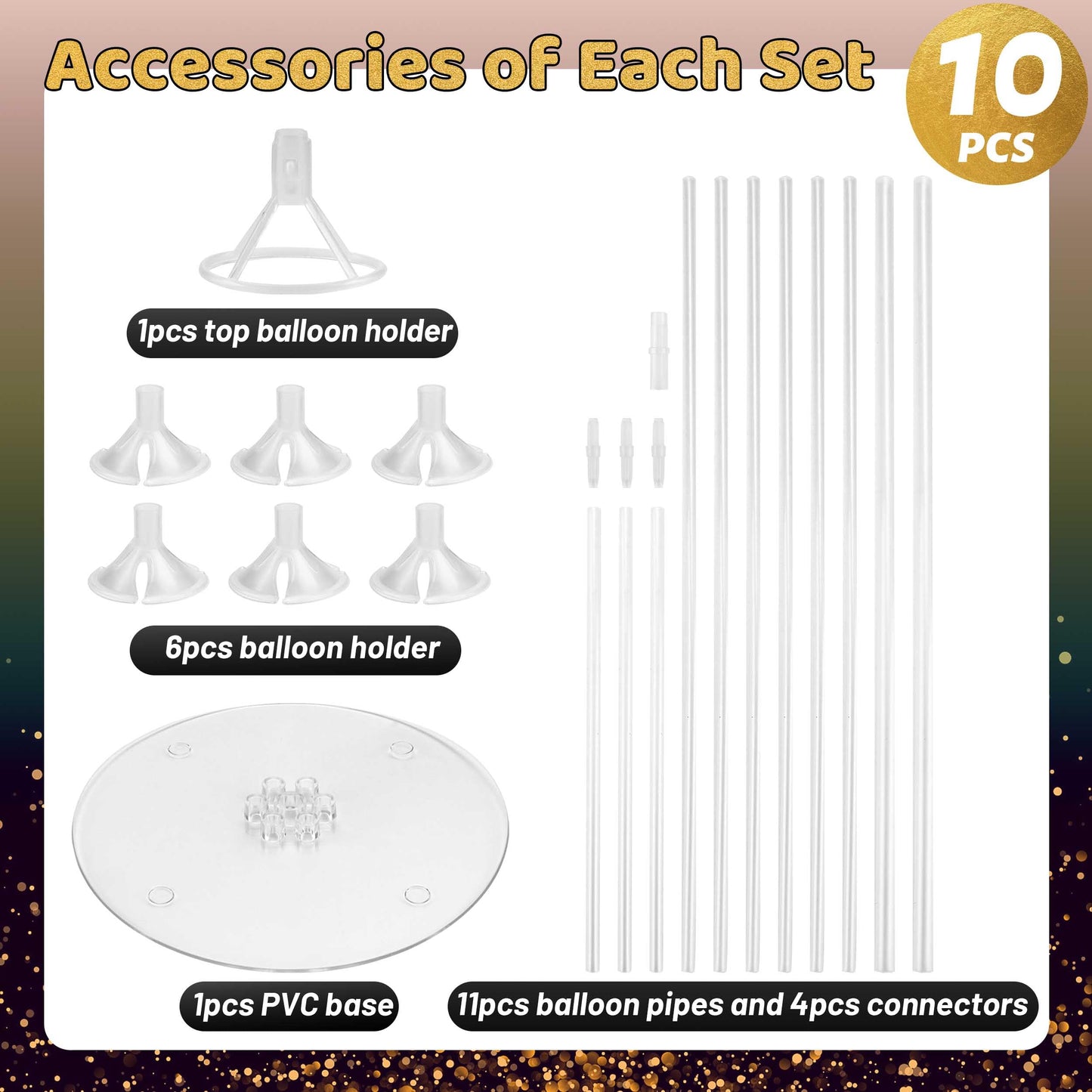 Joyypop 10 Sets Balloon Stand Kit, Balloon Sticks With Base Party Supplies Birthday Graduation Party Decorations Wedding