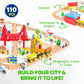 110Pcs Montessori Wooden Train Set - Urban Journey, City Scene Railway Set With Magnetic Trains, Cars, Helicopter & Ship, Perfec