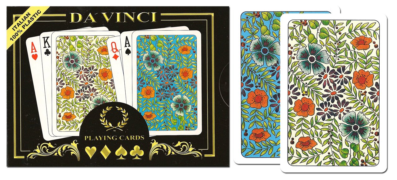 DA VINCI 100% Plastic Playing Cards, 2-Deck Bridge Size, Small Print Regular Index, Multi Color, Model 10-823br