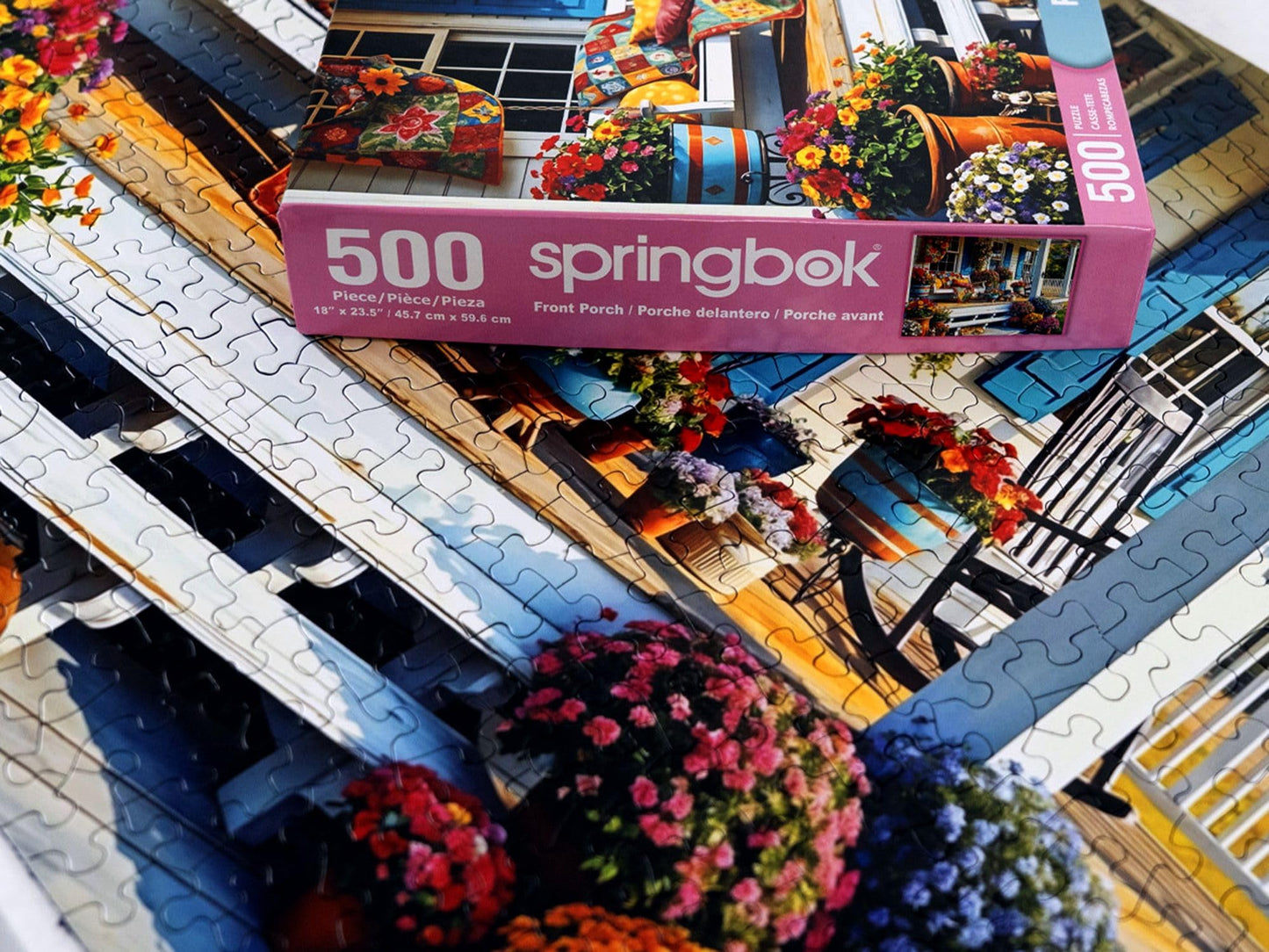 Springbok Front Porch 500 Piece Jigsaw Puzzle for mature-themeds - Step Back and Relax on Grandma's Front Porch with This Colorful and Nostalgic Image