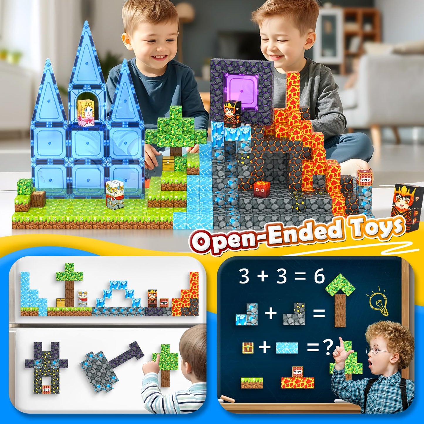 IGIVI Magnetic Blocks - Build Mine Magnet World Lava Valley Set, 1'' Magnetic Cube Building Toys for Kids Ages 3+, Montessori Se