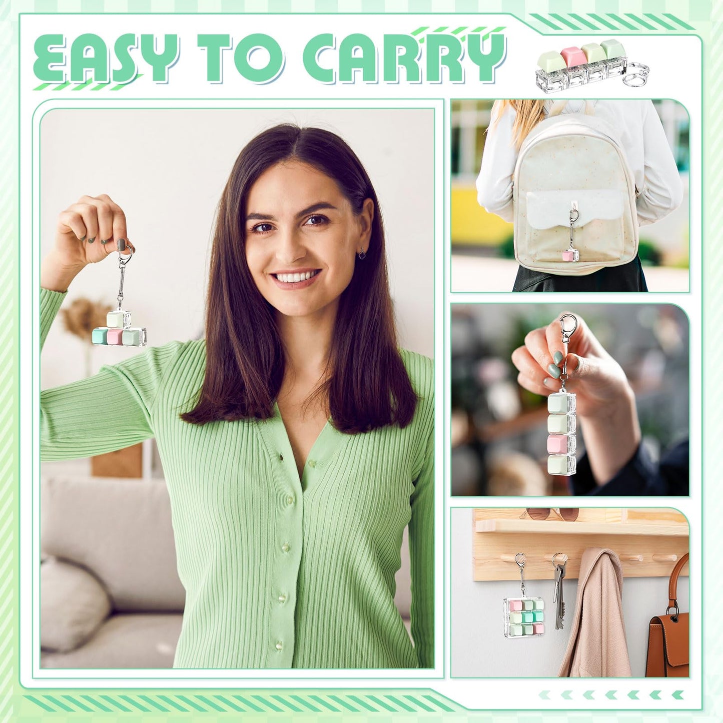 Halloscume 5 Pcs Keyboard mature-themed Fidget Toy Clicker Toy in 5 Styles Keyboard Fidget Keychain Cube Mechanical Key Button Clicker Stress Relief Gift for Office Home Pass Time(Fresh Color)