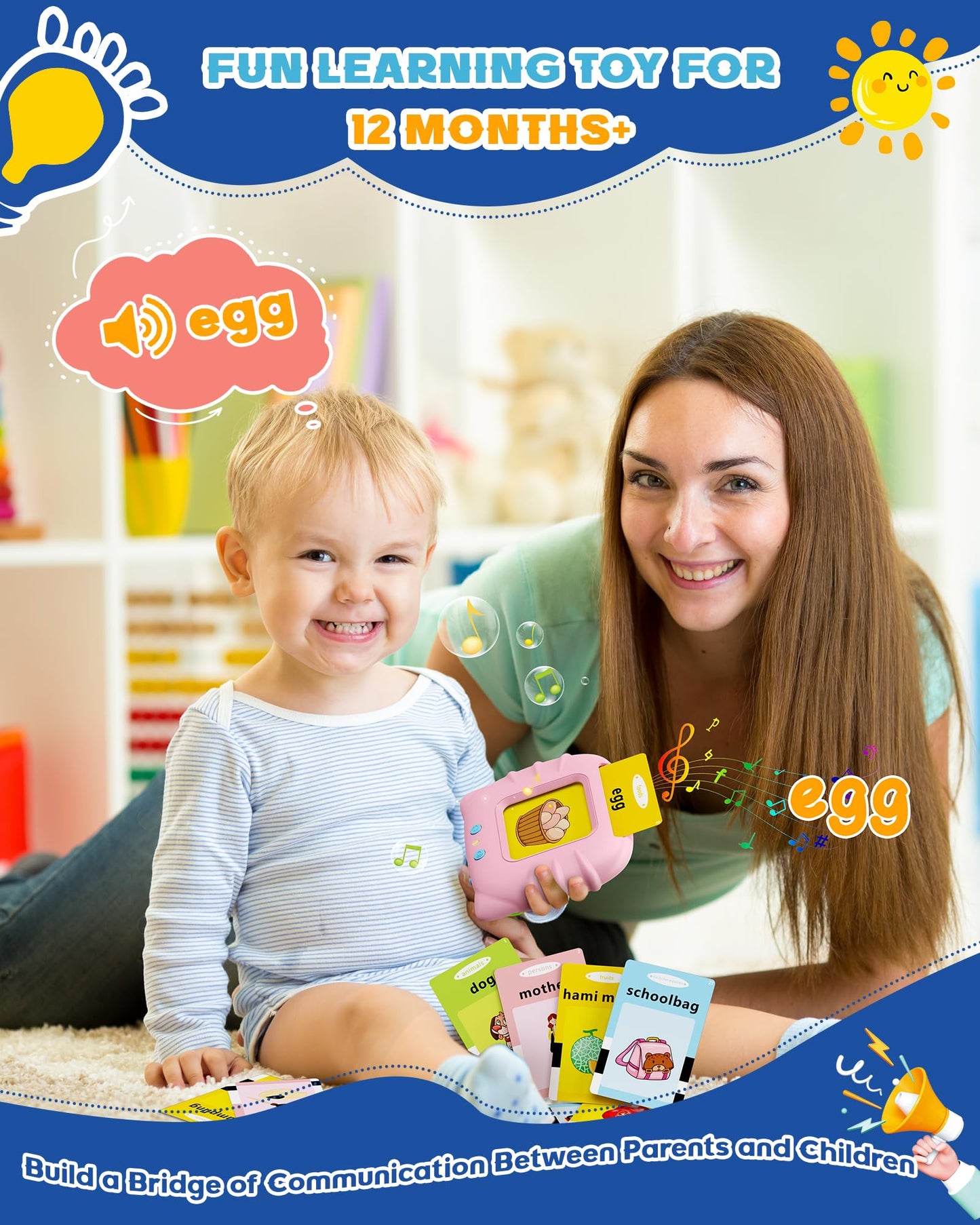 Bravokids Talking Flash Cards Toddler Toys, Preschool Educational Sensory Toys With 112 Double Sided Cards For 1 2 3 4 5 6 Year Old Boys And Girls, Interactive Learning Toys Gifts For Kids, Pink