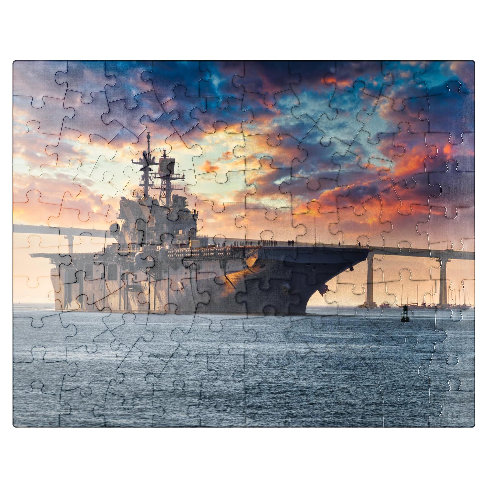 MyPuzzle A U.S. Navy Ship Leaves San Diego Bay and Heads Into The Pacific Ocean - enhanced 100 Piece Jigsaw Puzzle for mature-themeds