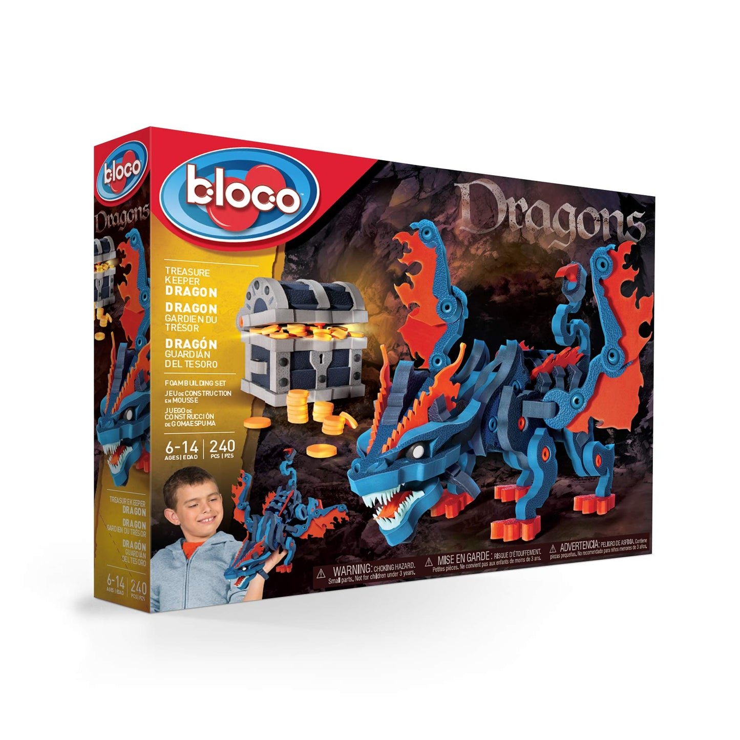 Bloco Toys Treasure Keeper Dragon | Stem Toy | Diy Building Construction Set (240 Pieces), Grey, Blue, Orange