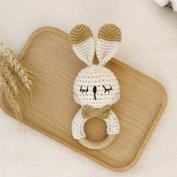 Crochet Bunny Rattle For Baby, Soft Baby Rattle Toys Wooden Ring Rattle For Toddlers Cute Rattle Toy Boy Girl First Rattle Gift