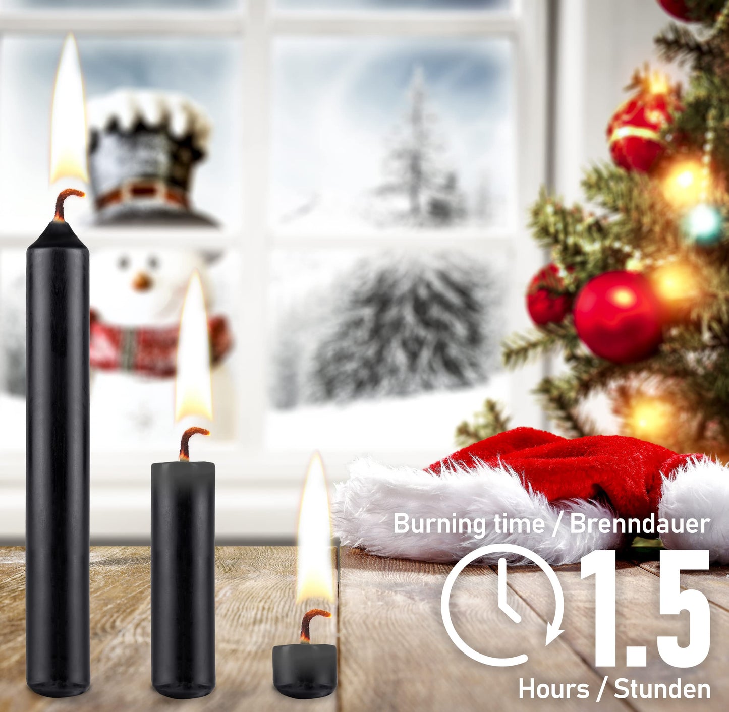 BRUBAKER Tree Candles - Pack of 20 - Black - 3 x  Inches (9.5 x 1.27cm) - Made in Europe - Christmas Wax Candles for Pyramids, C