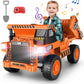 Hikole Ride On Dump Truck For Kids, 12V Ride On Car With Parent Remote, Shovel, Electric Dump Bed, Music Player, Ride On Construction Vehicles For Kids For Boys Girls, Orange