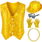 Kids Dance Hip Hop Jazz Costume Boys Sequin Vest Hat Sunglasses Set For Dance Party 4-5T Gold
