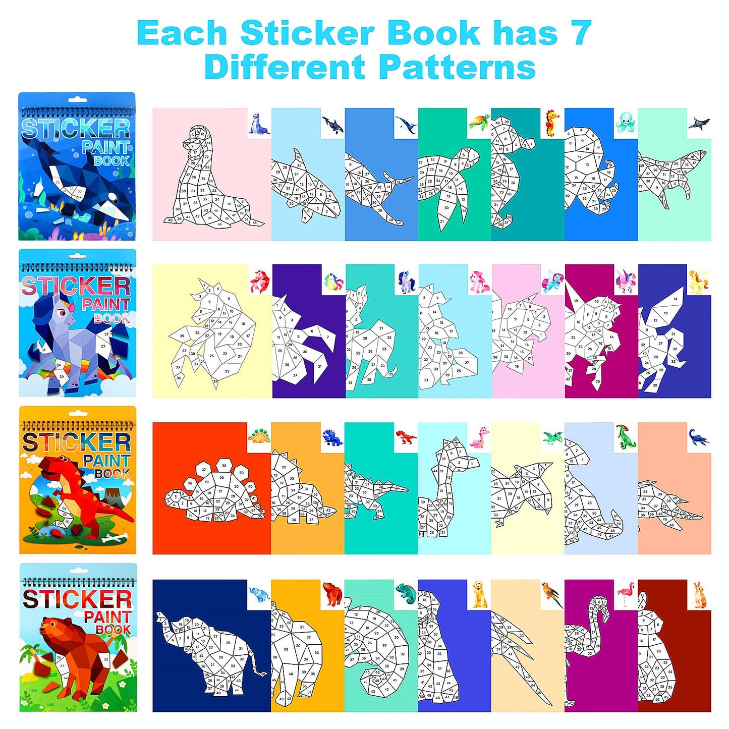 Sticker By Number For Kids Ages 4-8, 8-12 Stickers For Kids Animals Ocean Horse Dinosaurs Sticker Paint Puzzle Activity Books For Kids Girls Boys Birthday Party Favors Travel Toys