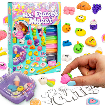 Just My Style Mini Eraser Maker Sculpt and Design Custom Erasers with 8 Unique Eraser Clays, Tools, and Storage Case, DIY School