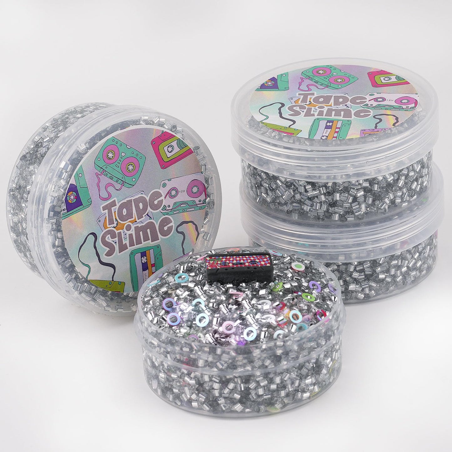 Tape Silver Bingsu Slime, Non-Sticky Glimmer Crunchy Slime, Slime Party Favors For Kids, Slime Sensory Toys For Birthday Easter