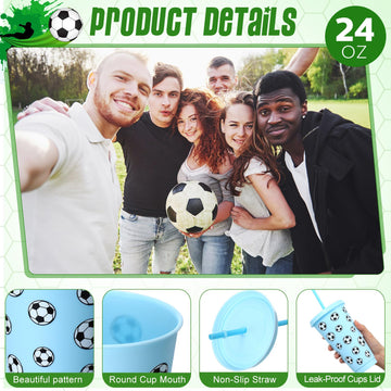 Potchen 20 Pcs Soccer Plastic Tumbler with Lid and Straw Christmas Cup Gift 24 oz Cups Reusable Sports Ball Plastic Cups for Soc