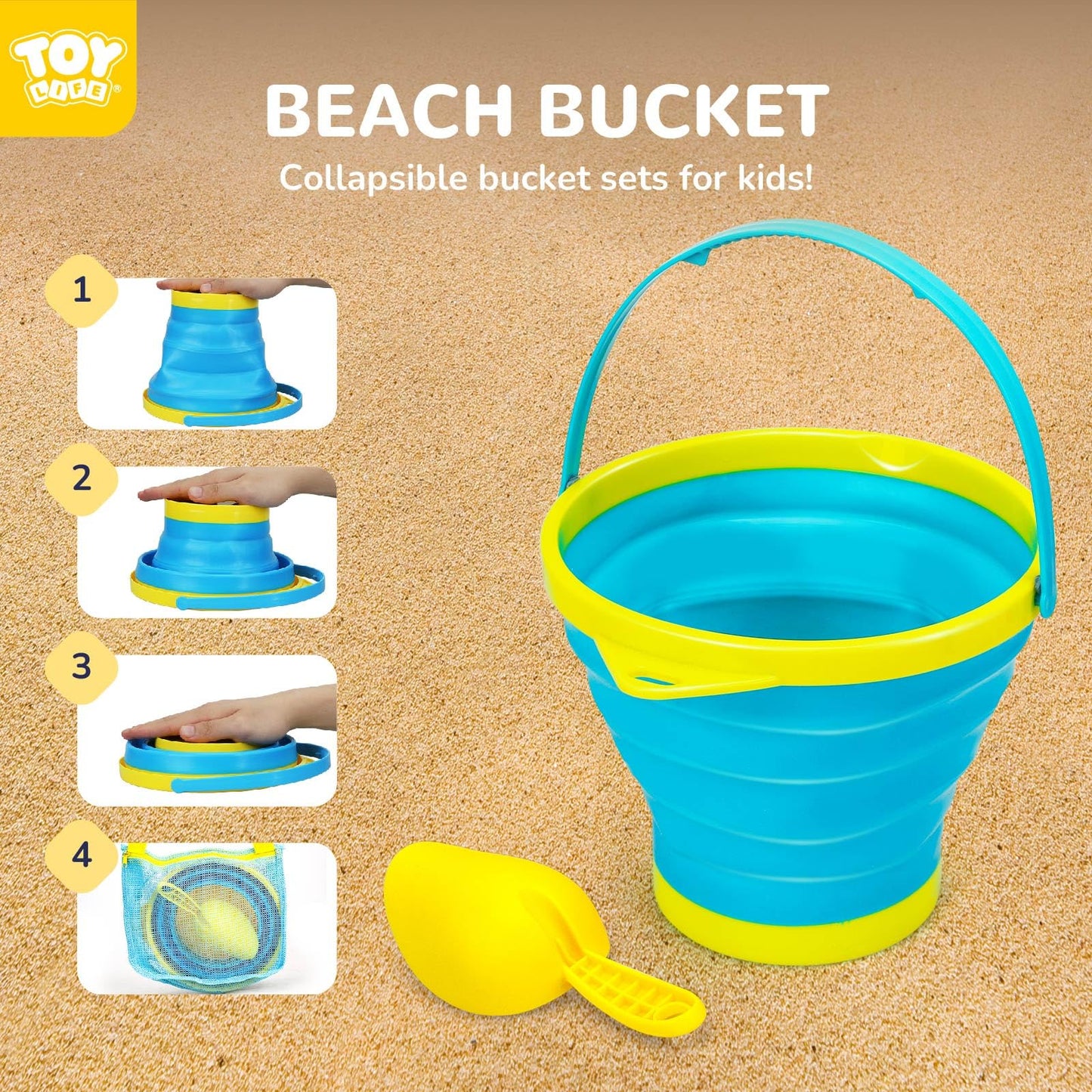 TOY Life Collapsible Beach Toys for Kids Ages 8-12 with 3 Seashell Bags, Sand Toys for Kids Ages 4-8, Toddler Beach Toys, Collap