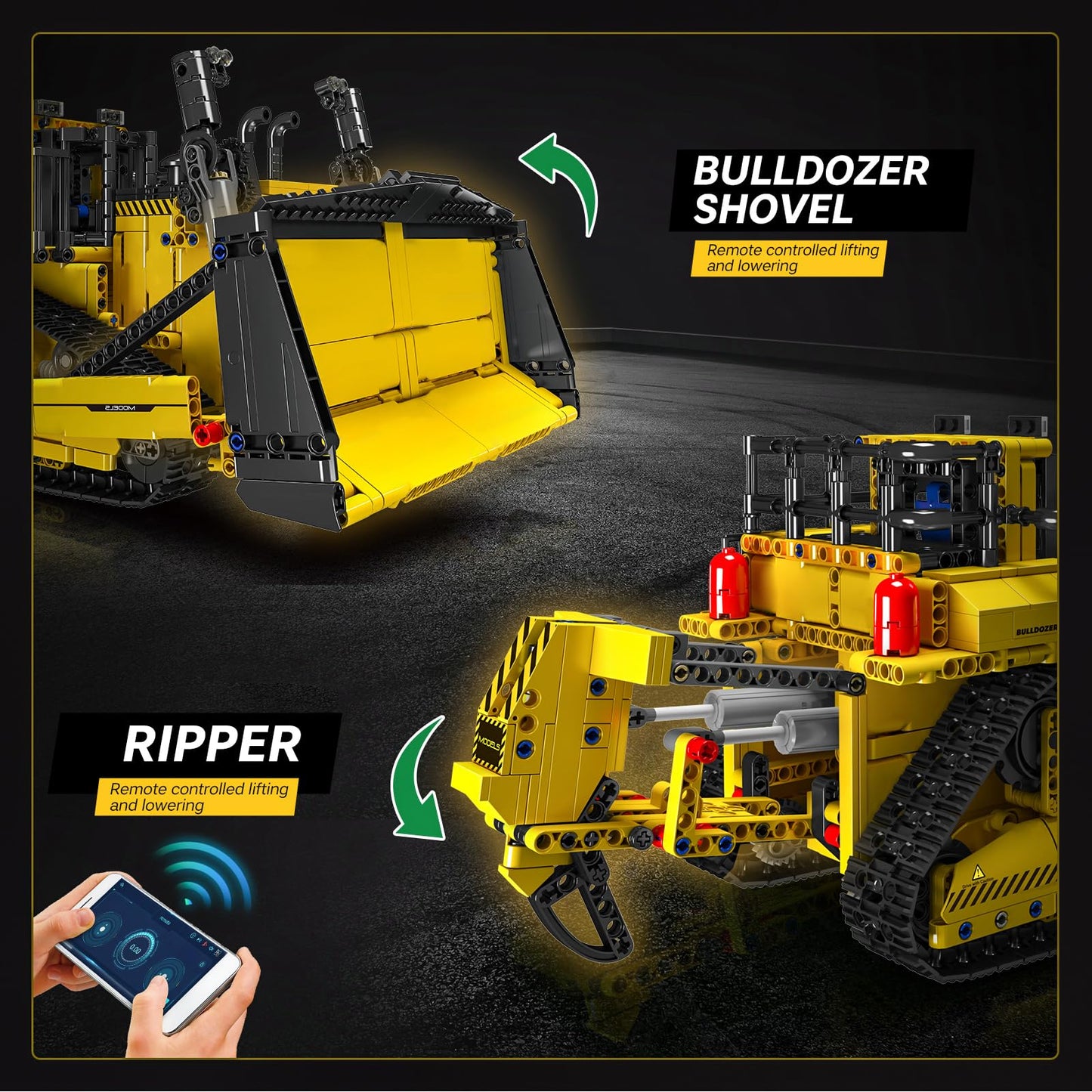 Mould King Bulldozer Technic Building Set  App-Controlled 2.4G RC Bulldozer Truck Construction Vehicle Toys with Engines  DIY Engineering Model Sets for mature-themeds/14+(1508 Pieces)