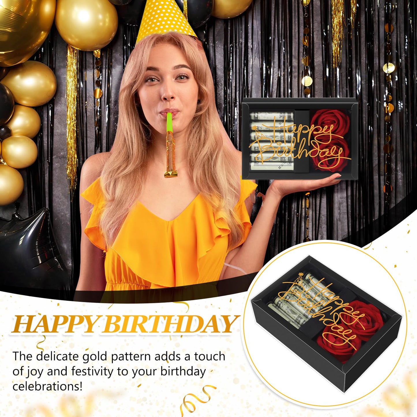 Croblissful Valentine'S Day Money Box For Cash Gift Happy Birthday Money Gift Box For Cash Gift With 2 Velvet Rose Flower 6 Acry