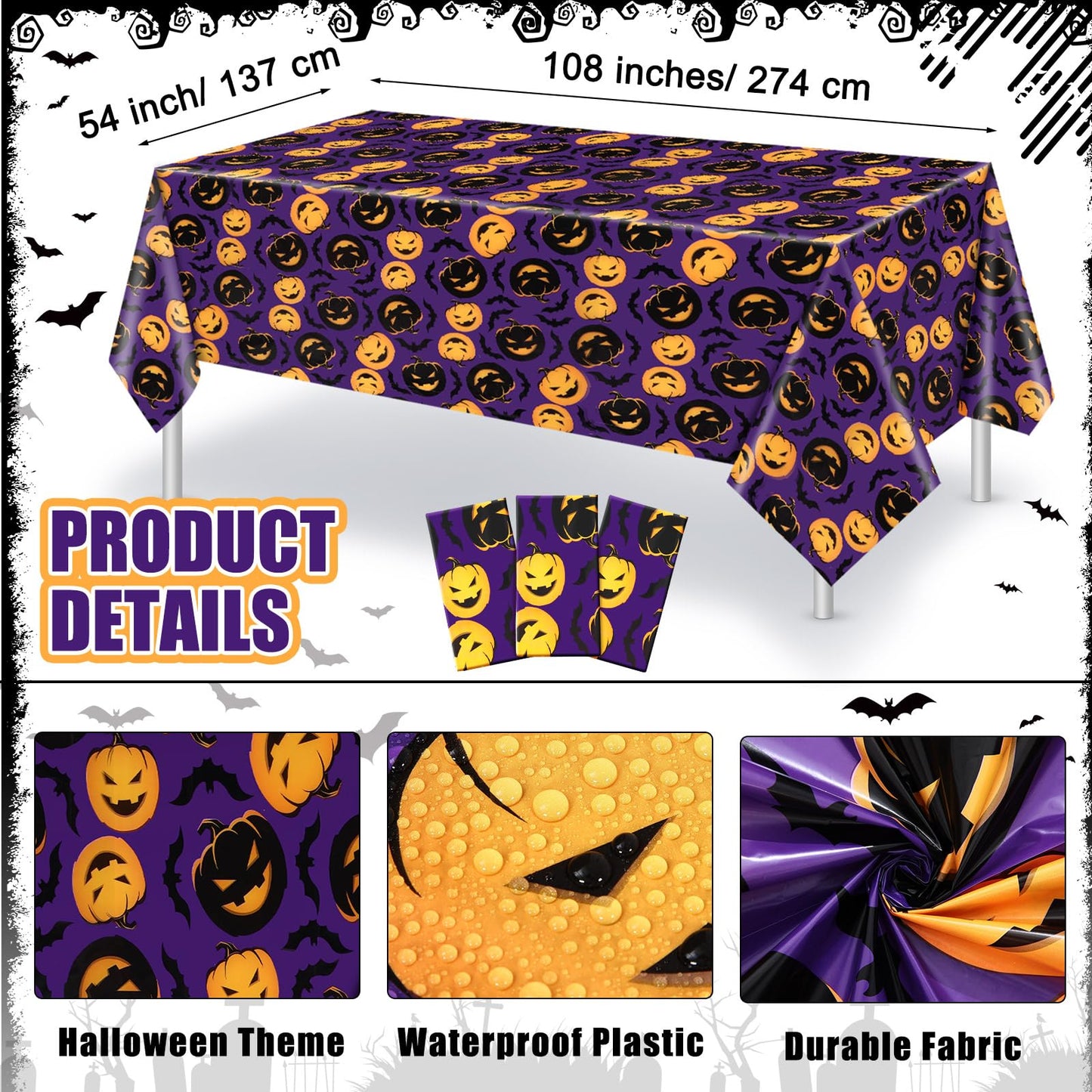 Newwiee 3 Pack Thanksgiving Tablecloths 108 x 54 Inch Fall Disposable Plastic Rectangle Table Cover Autumn Holiday Waterproof Ta