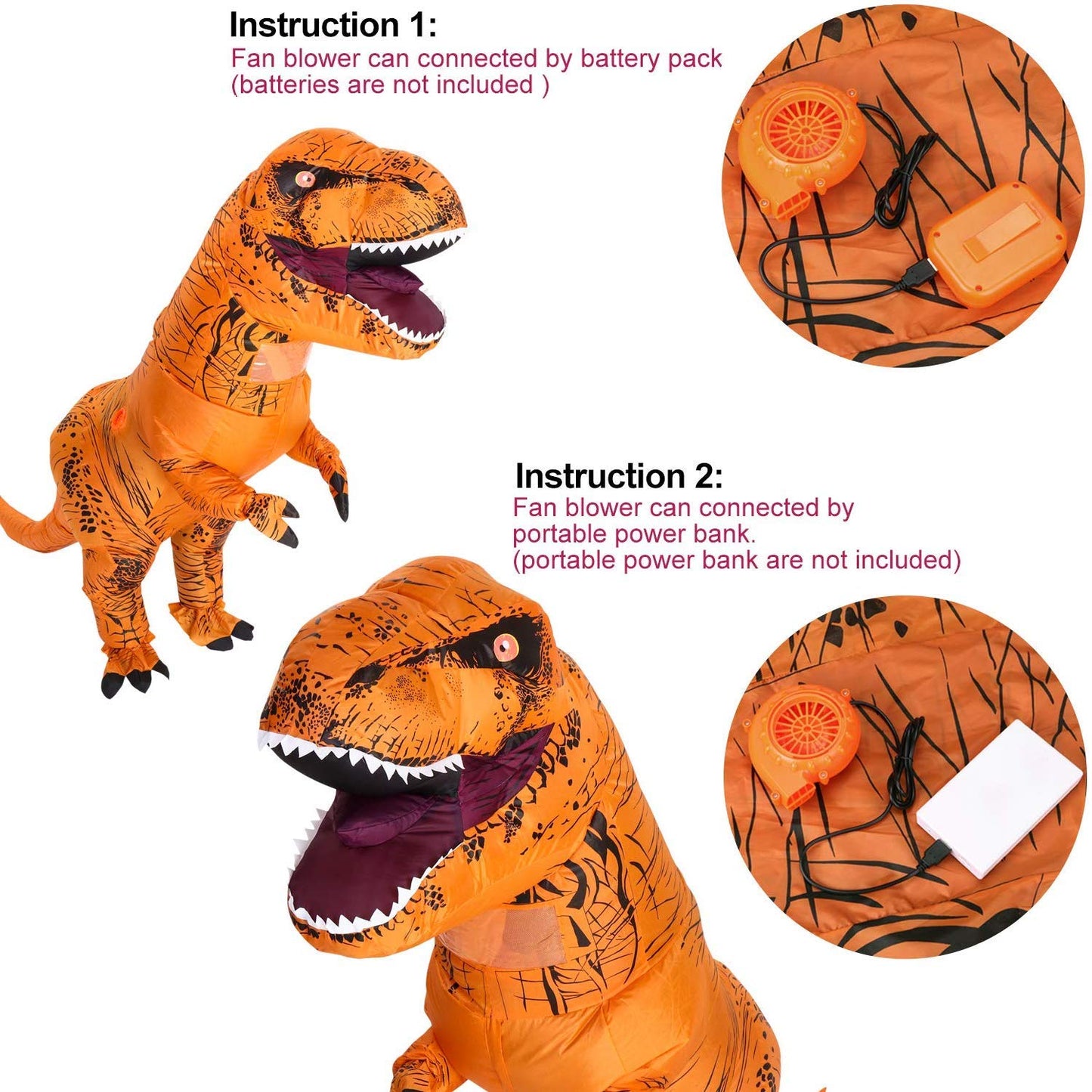 Wittocs Orange Costume Fan Mini Blower Fan For Dinosaur Halloween Inflatable Blow Up Costume(Upgraded Version)