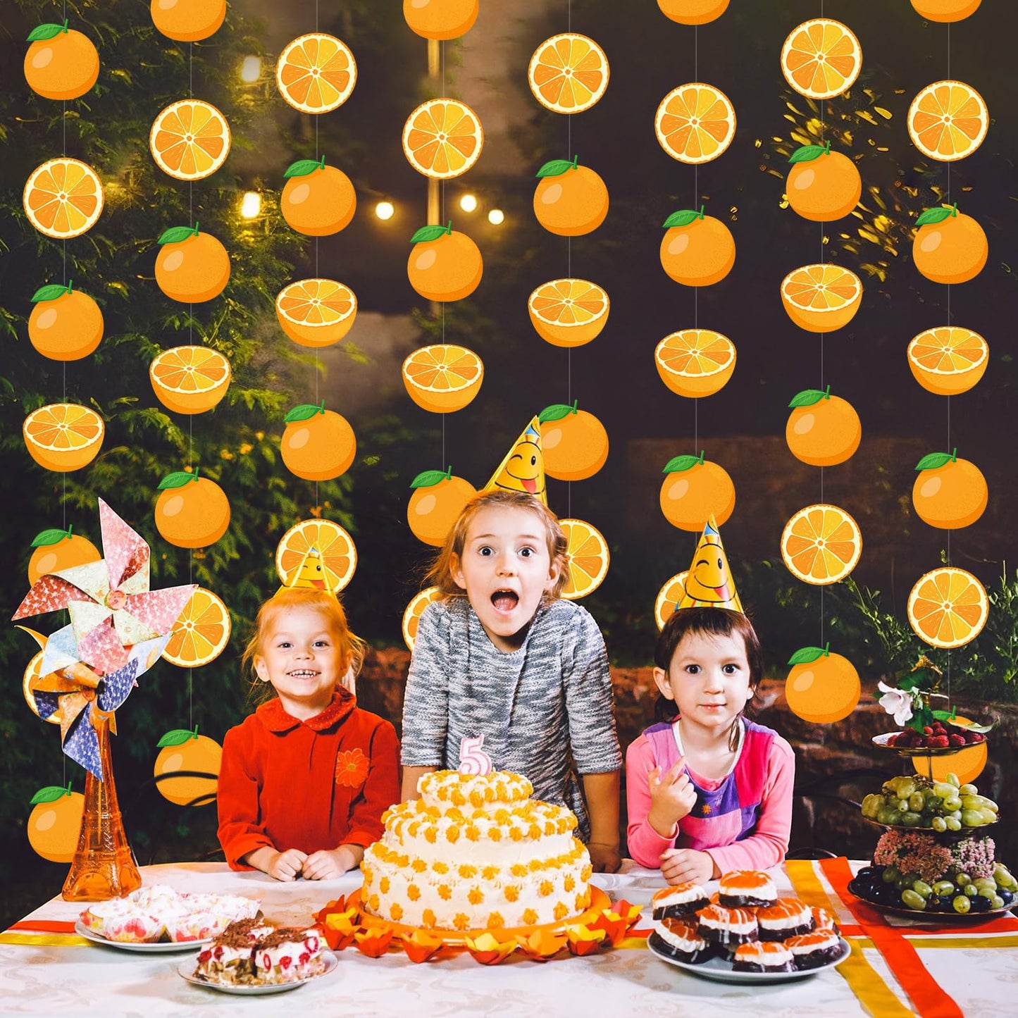 Daifunli 8 Pcs Orange Party Decorations Citrus Slice Birthday Hanging Garlands Banner Tangerine Paper Cutouts Streamer for Littl