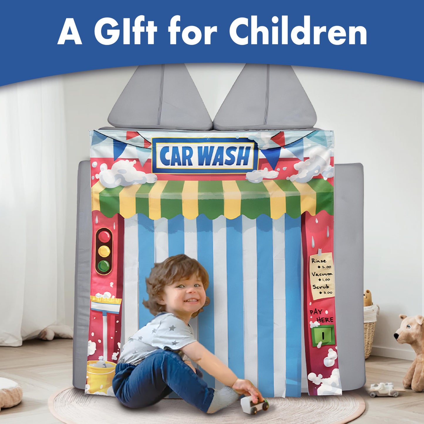 SeeMees Modular Play Panel Set - Carwash Design, Multi-Color, 33.5"x37", Polyester, Model SFL-PlayPanel-2 for Toddlers