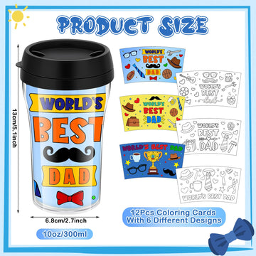 Yiyiring Set of 12 Fathers Day DIY Color Your Own Cups 10 oz Coloring Cups Color Your Own Plastic Mugs for Adults Party Favors