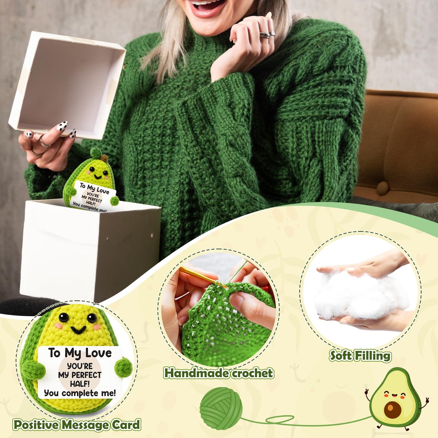GiftMark Gifts for Boyfriend Girlfriend to My Love Positive Crochet Avocado Emotional Cheer Support Crochet Mini Handmade Anniversary Love Gifts for Women Men Couple Wife Husband