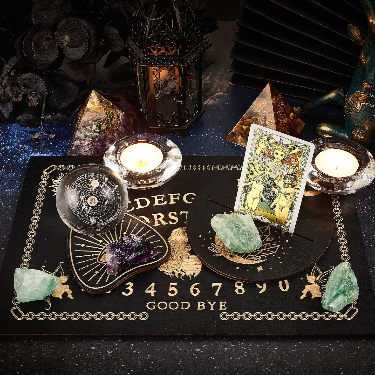 Creatcabin 3Pcs Wooden Spirit Board Kit Tarot Card Stand Holder Women Tarot Card Altar Stand Display Rack Talking Boards With Pl
