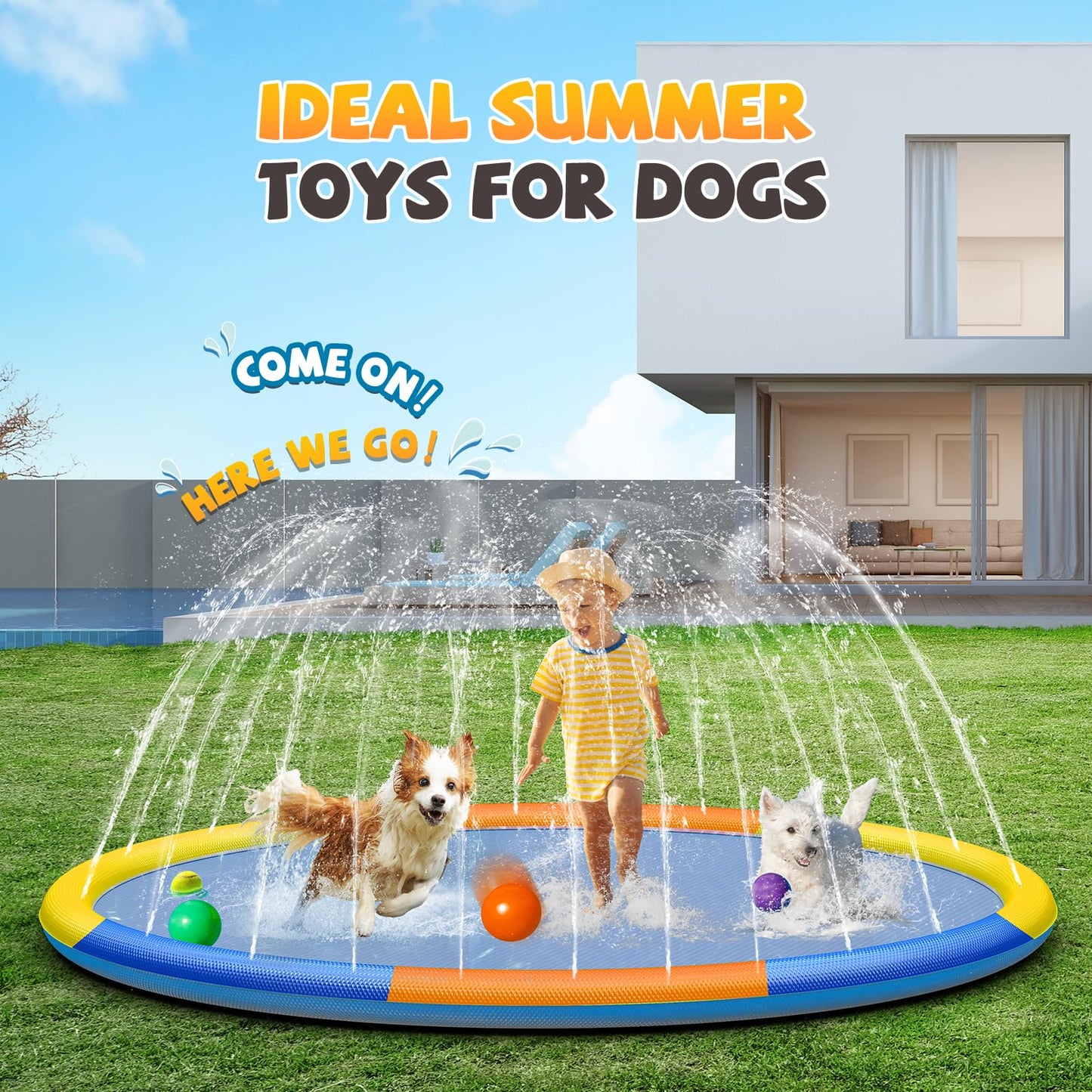 Splash Pad Sprinkler For Kids, 97'' Extra Large Non-Slip Baby Play Mat - 4 Colors, Dog Pool Toys, Toddler Outdoor Toys For Ages