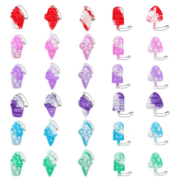 Antyd 30 Pcs Mini Ice Cream Push Pop Keychain Bubble Squeeze Sensory Fidget Toys, Anxiety Stress Reliever Hand Toys, Holiday Idea Gifts For Kids Adults