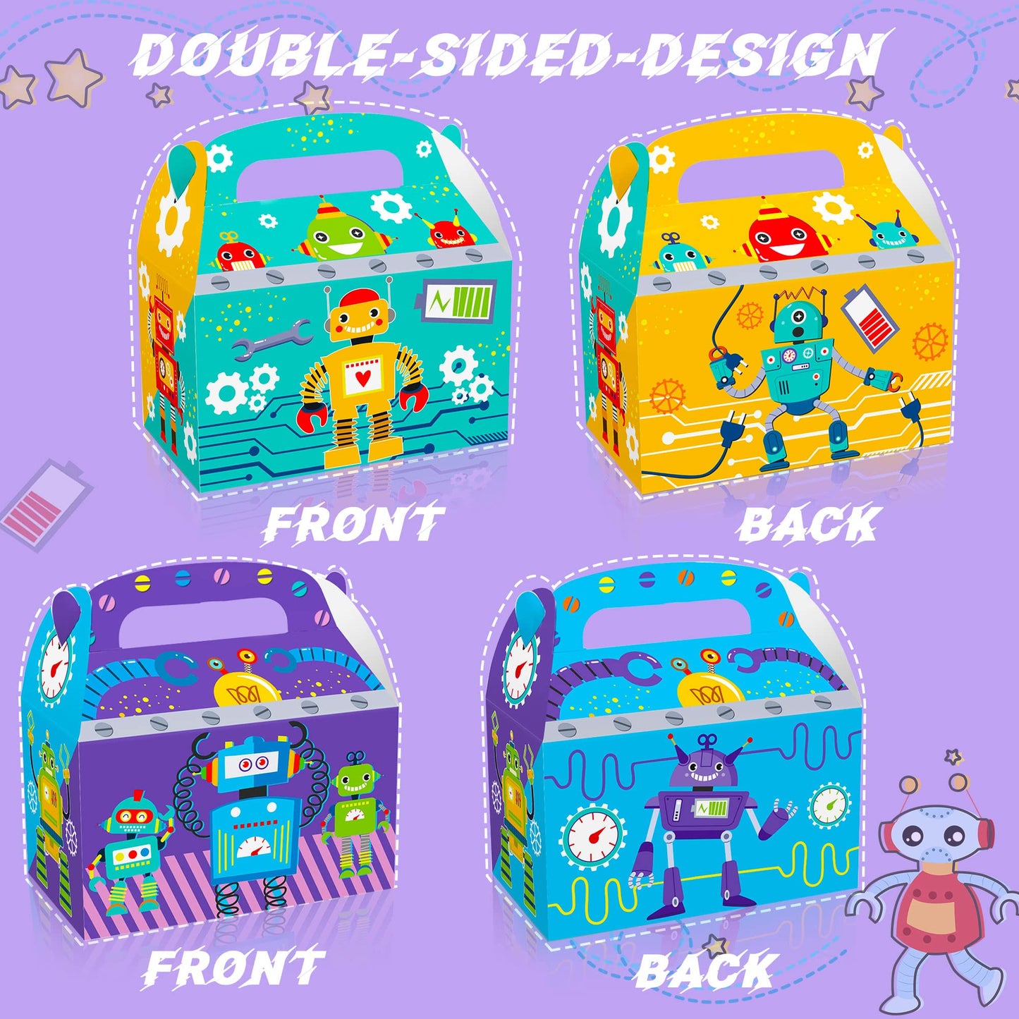 LaVenty 12 PCS Robot Birthday Party Favors Boxes Robot Birthday Party Supplies Robot Birthday Party Favors Bags Robot Birthday B
