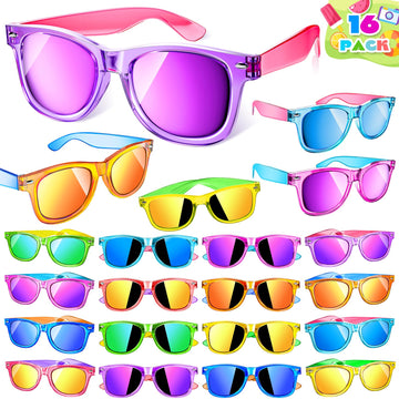 Giftinbox Valentines Kids Sunglasses Bulk, 16 Pack Kids Sunglasses Party Favor With Uv400 Protection, Neon Sunglasses For Boys Girls Goody Bag Stuffers, Beach Pool Birthday Party Favors For Kids 3-8