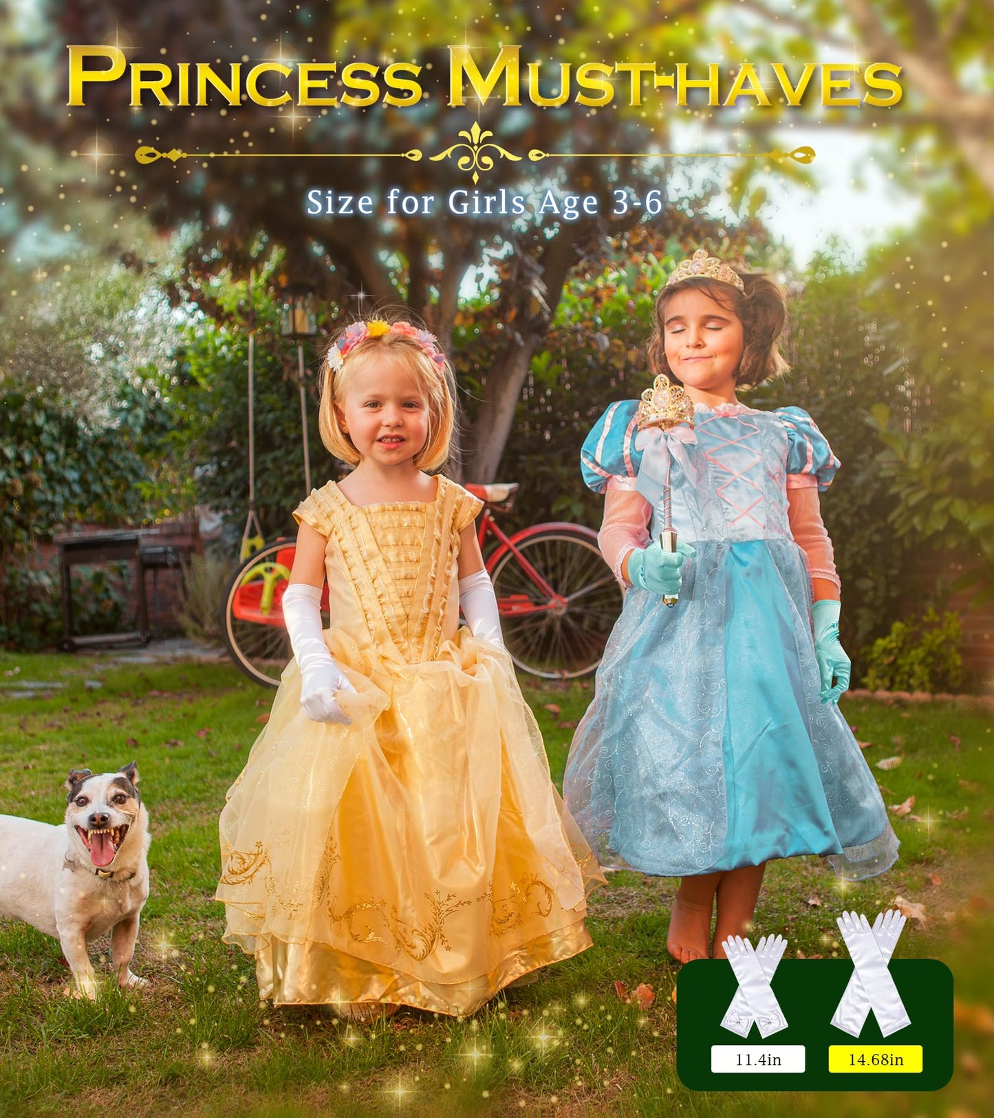 BIBUTY Princess Gloves for Little Girls Toddler Dress Up Gloves, Princess Dress Up Accessories Long White, Costume Set Toy Gift