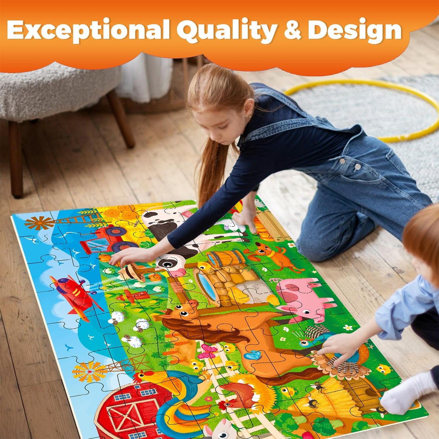 Quokka Giant Floor Puzzle For Kids Ages 4-6 - 2X3 Feet Extra-Thick 48 Pieces Toddler Puzzle Ages 3-5 - Farm Educational Activity