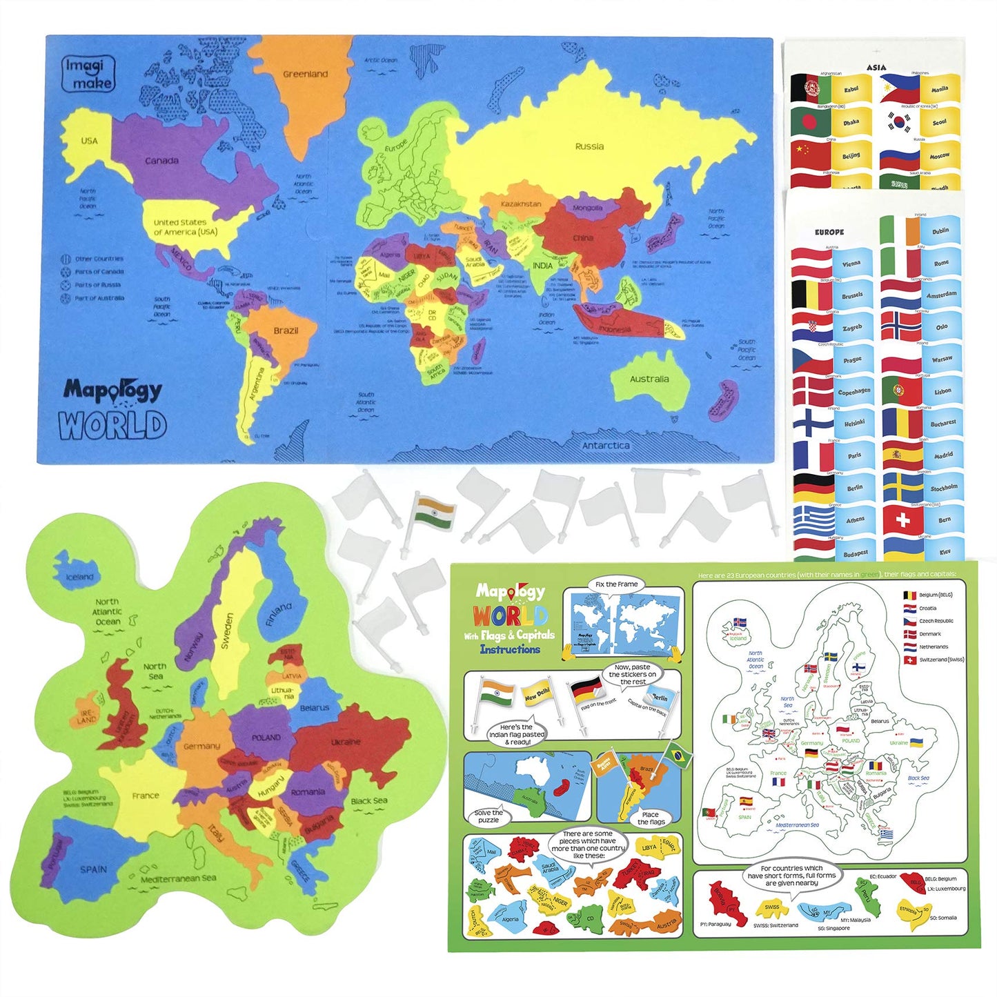 Imagimake Mapology Usa & World Map Puzzle With Flags, Capitals, Stickers | Educational Toys For Ages 5-7 | Jigsaw Puzzles For Kids Ages 8-10 | Geography Toys For Ages 8-13 | 6 Year Old Boy/Girl Gifts