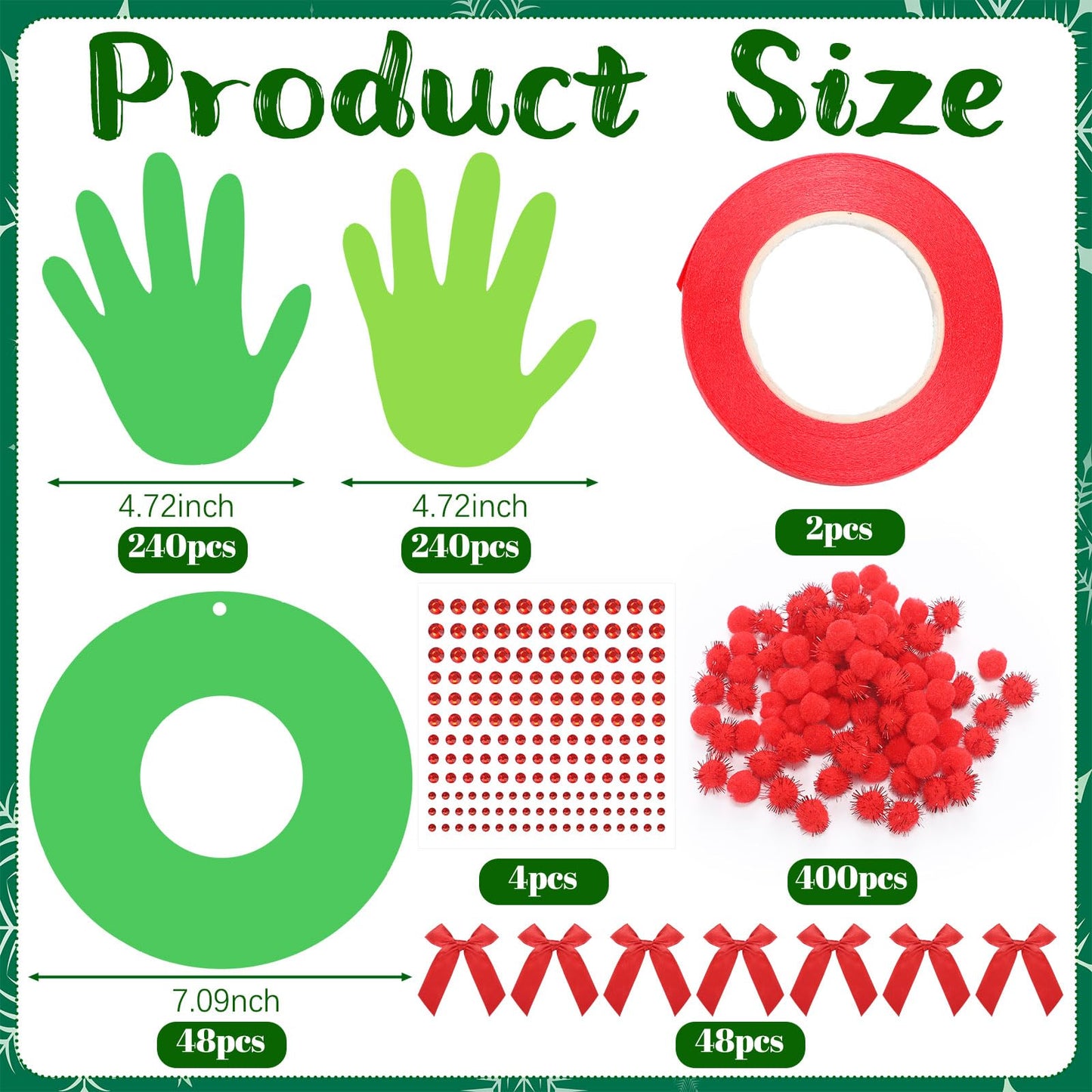 Hollowfly Christmas Handprint Wreath Craft Kit - DIY Paper Ornaments, Multicolor, Model DUC-Hollowfly-3701 for Home & School Activities