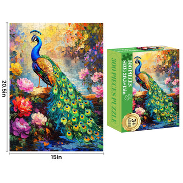 300 Piece Puzzles for mature-themeds Peacock Puzzle Jigsaw Puzzles 300 Pieces mature-themed Puzzles Games for Kids Ages 8-10 10-12 Recycled Cardboard Puzzles Gift Toy 20.5x15IN