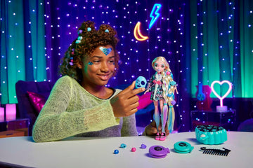 Monster High Lagoona Blue Doll Spa Day with Hair Clips, Chalk & Tattoos, Piccolo Size, Blue/Purple, Model HKY69