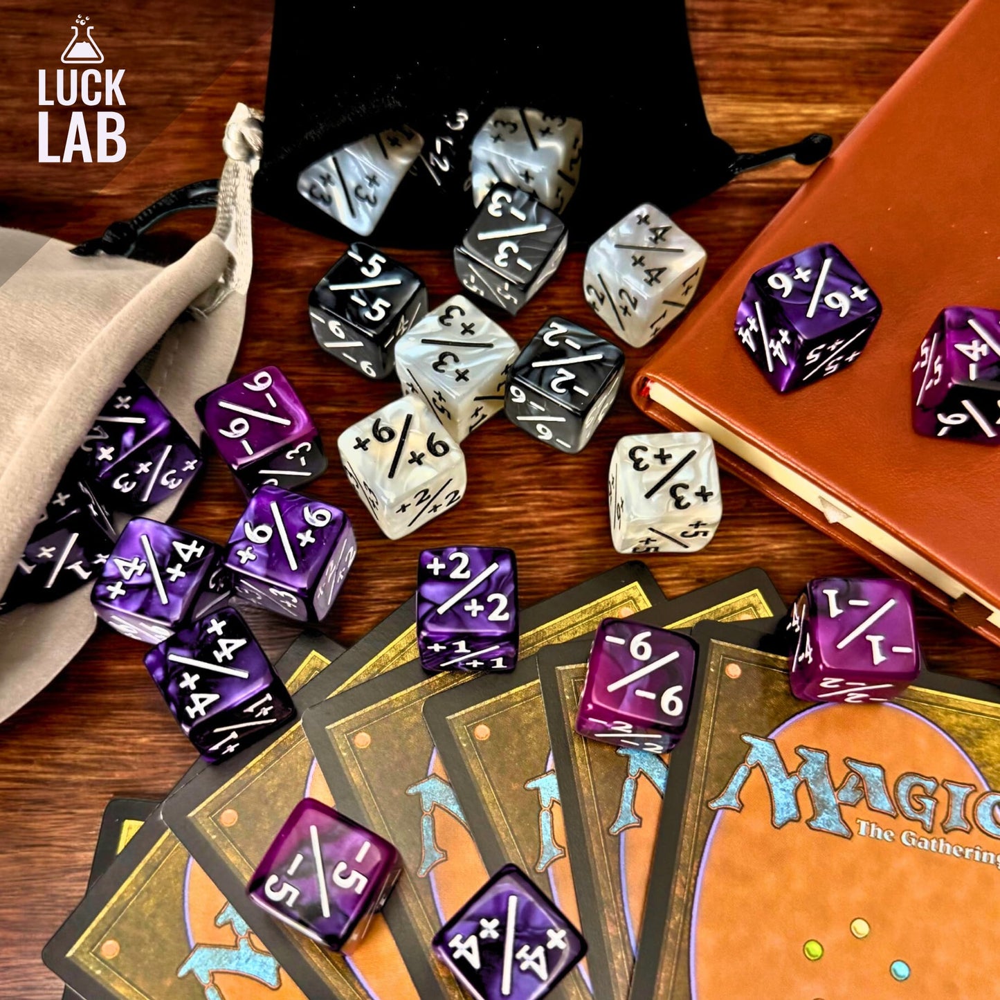 Luck Lab MTG Magic Life Counter Dice, 48 PCS - Compatible w/Magic Card Game Accessories, CCG Creature Stats w/ 2 Dice Bags (Purp