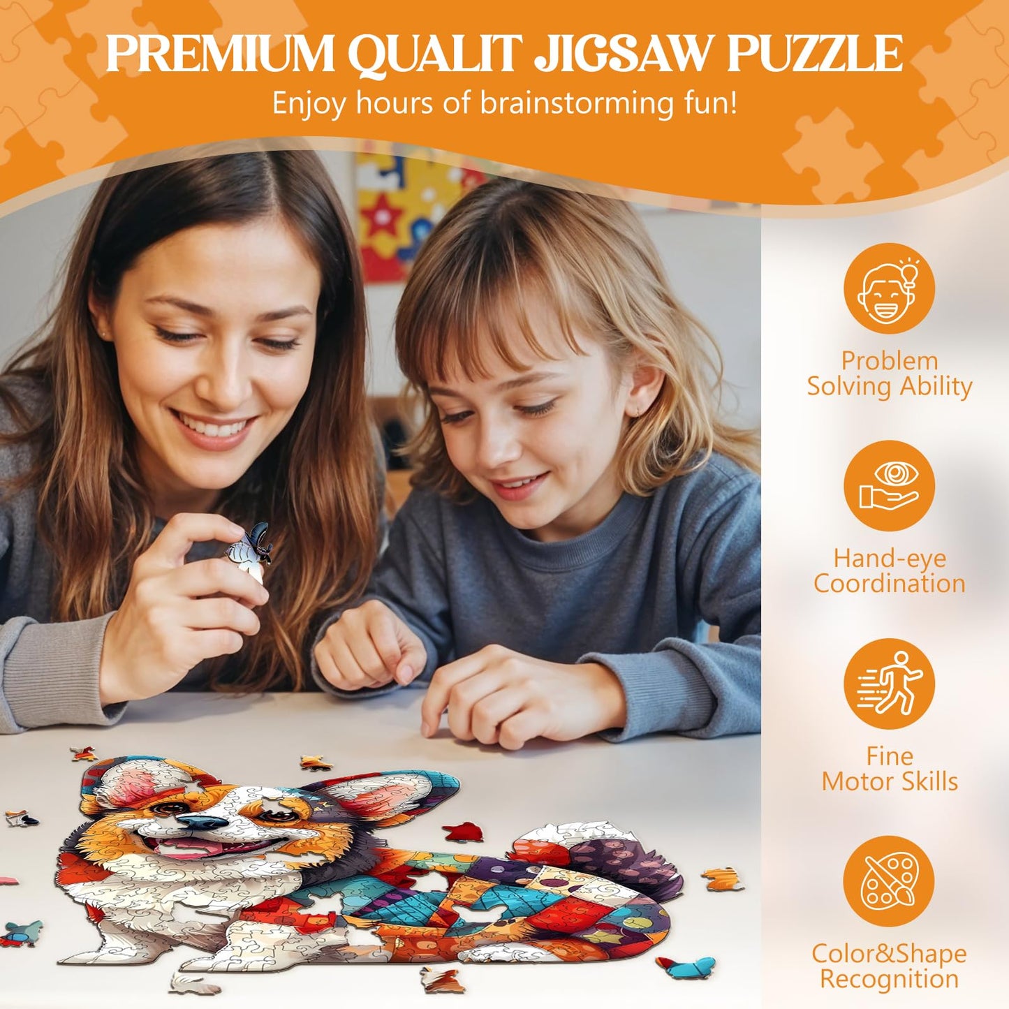 Wooden Puzzles for mature-themeds  Wooden Jigsaw Puzzles for mature-themeds Kids  Wood Puzzles mature-themed-Patchwork Corgi Unique Shaped Corgi Puzzle  Creative Birthday Gifts for Friends Family Game (8.5 * 7.7in 100pcs)