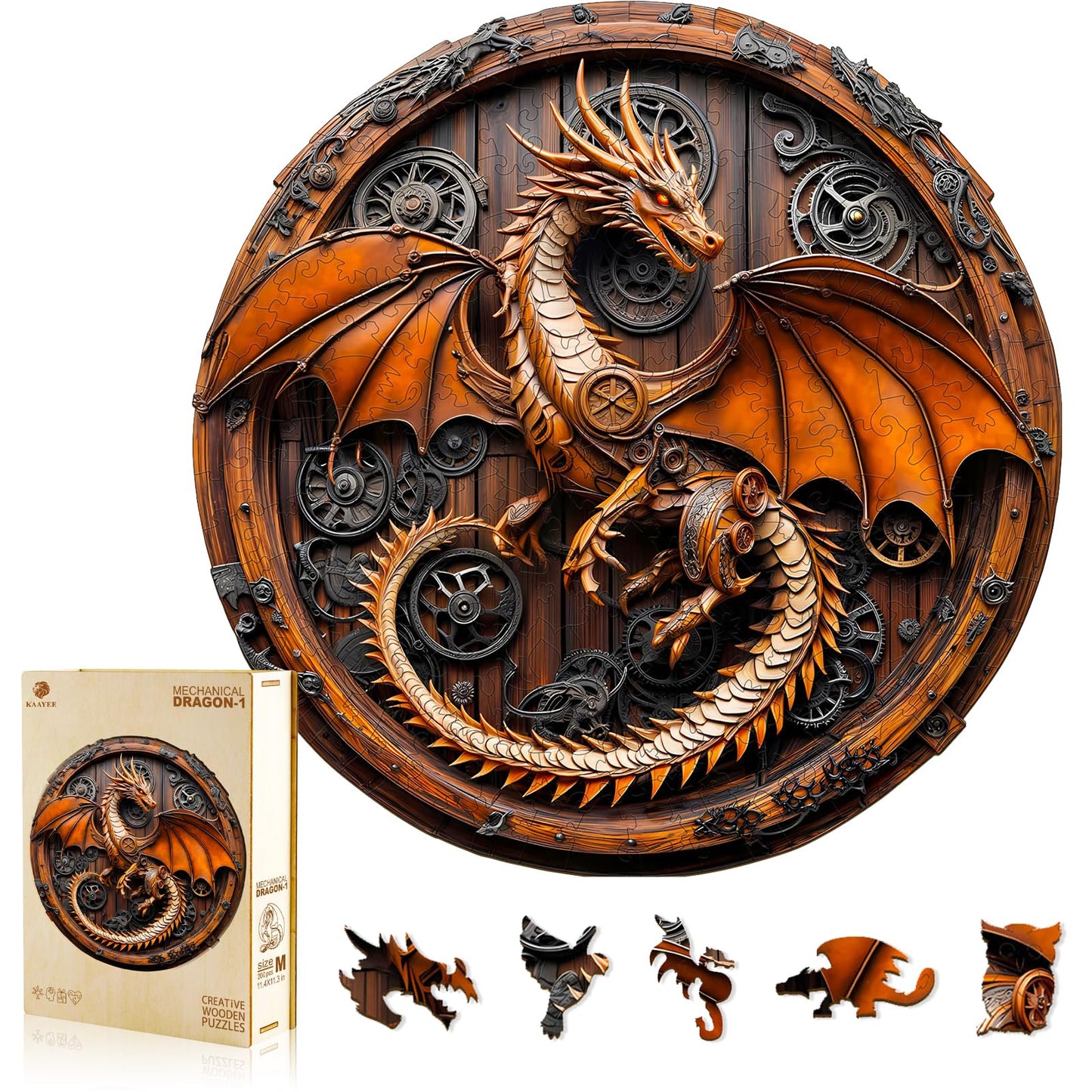 Wooden Puzzles for mature-themeds  3D Vision Effect Mechanical Dragon Wooden Jigsaw Puzzles 550 PCS Unique Shape Advanced Wood Puzzle mature-themed  Flat Puzzle Birthday Gifts Family Game (XL-17.3 * 17.2in)