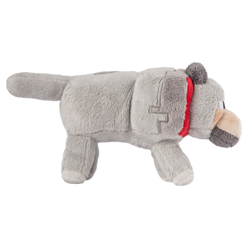 JINX Minecraft Wolf Plush Toy, Gray, 15" Long, Soft Polyester Stuffed Animal, Model 5955