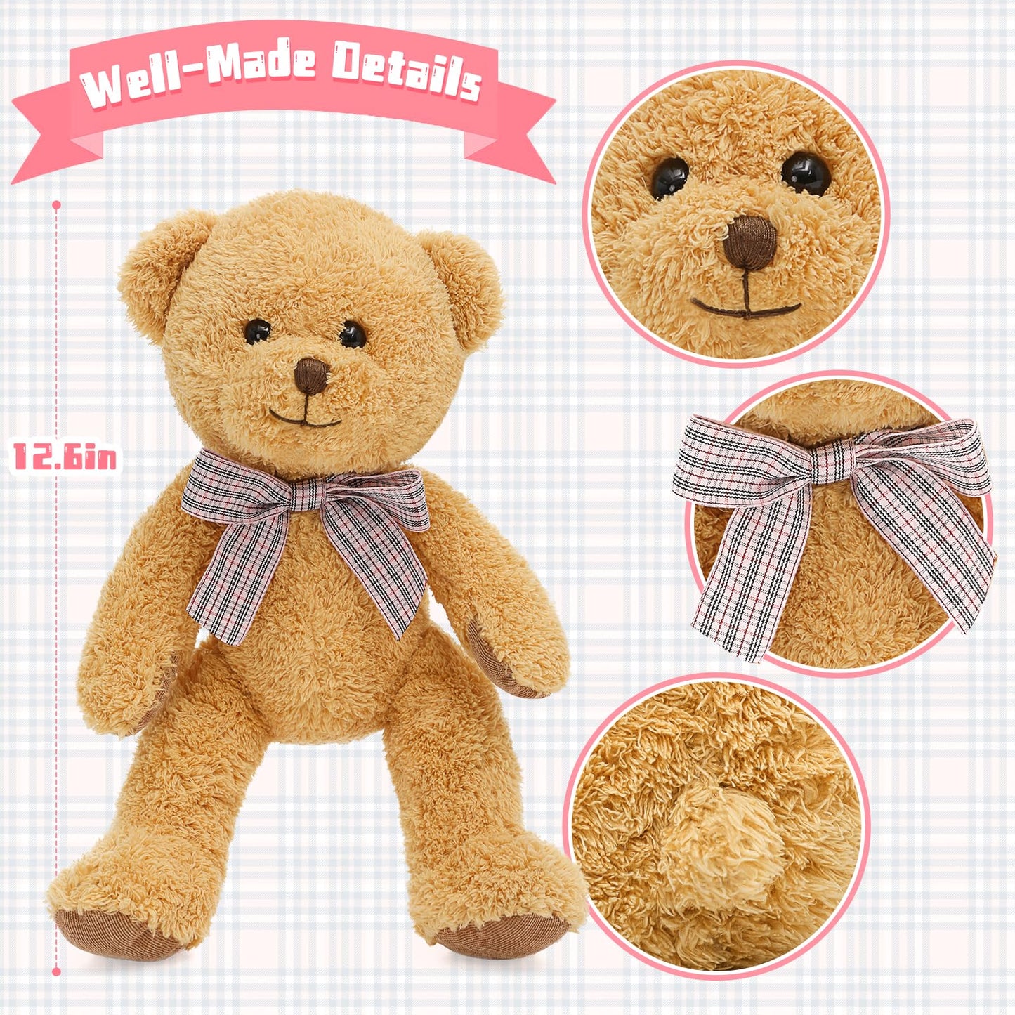 Maogolan 13 Inch Stuffed Animals Bulk Soft Teddy Bear Plush Toys Set For Kids Teens Girls - Brown Bear, Floppy Bunnies, Monkey,