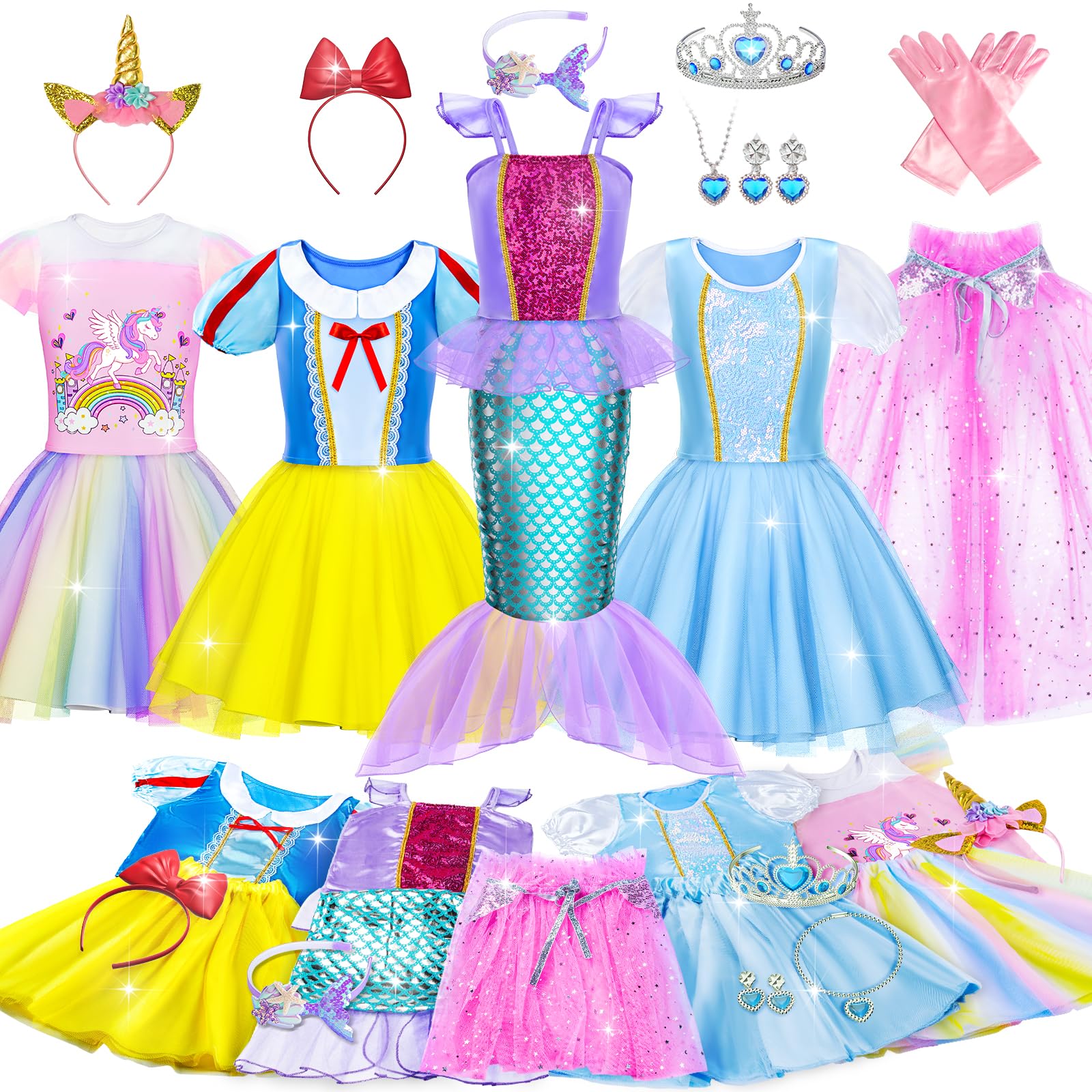 Princess Dress Up for Girls - Dress up Clothes for Toddler Girl, Princess Toys Christmas Birthday Gifts for 3 4 5 6 7 Little Gir