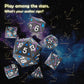 PJOY Metal Dice Set D&D Star Dice Set DND Polyhedral Dice for RPG Role Playing Games Dungeons and Dragons TTRPG Black Purple Blu
