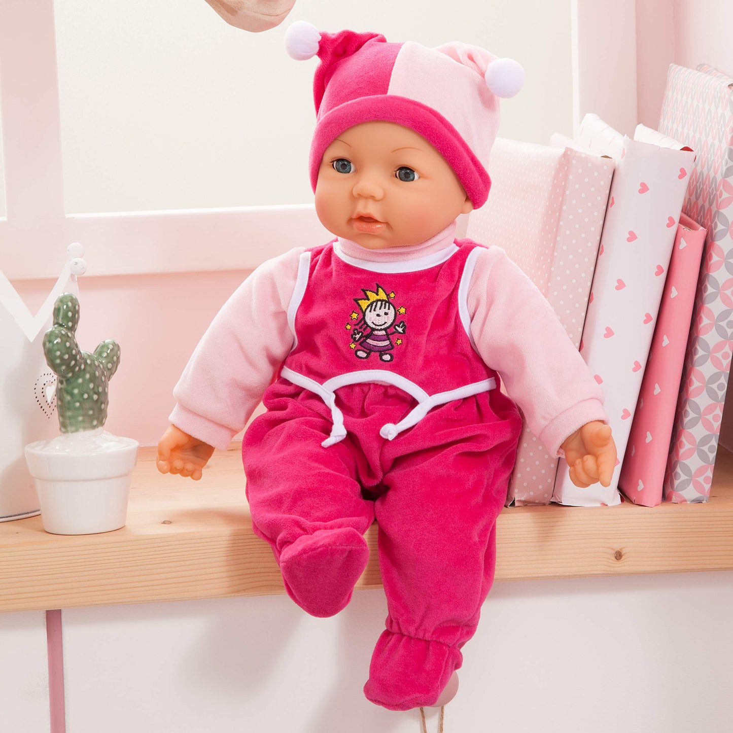 Bayer Design Hello Baby Multi Function Baby Doll, 18" (46cm), Pink, Model 94682AA, Plastic Material