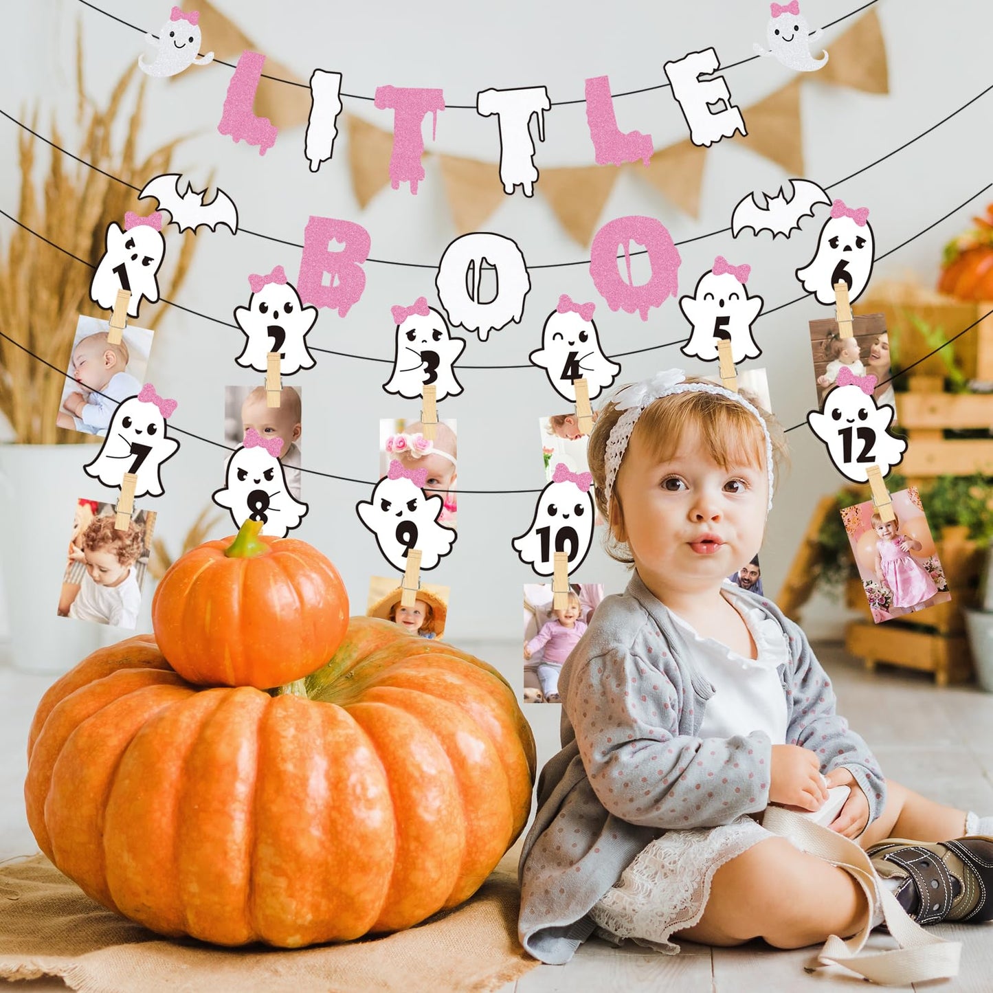 Halloween Ghost 1St Birthday Photo Banner Haning Ghost Birthday Photo Banner For Newborn To 12 Months Halloween Milestone Photog