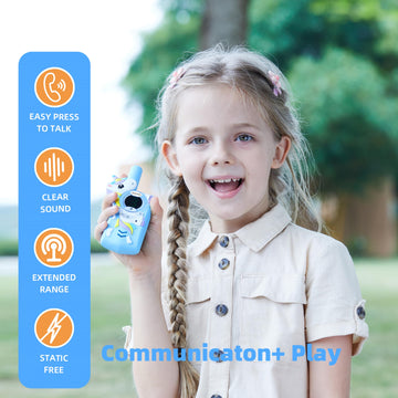 Insforfich Unicorn Walkie Talkies for Kids - 2 Way Radio Toy, 3 Channels, 2 Miles Range, Blue, Perfect Gift for Ages 3-9, Outdoor Fun